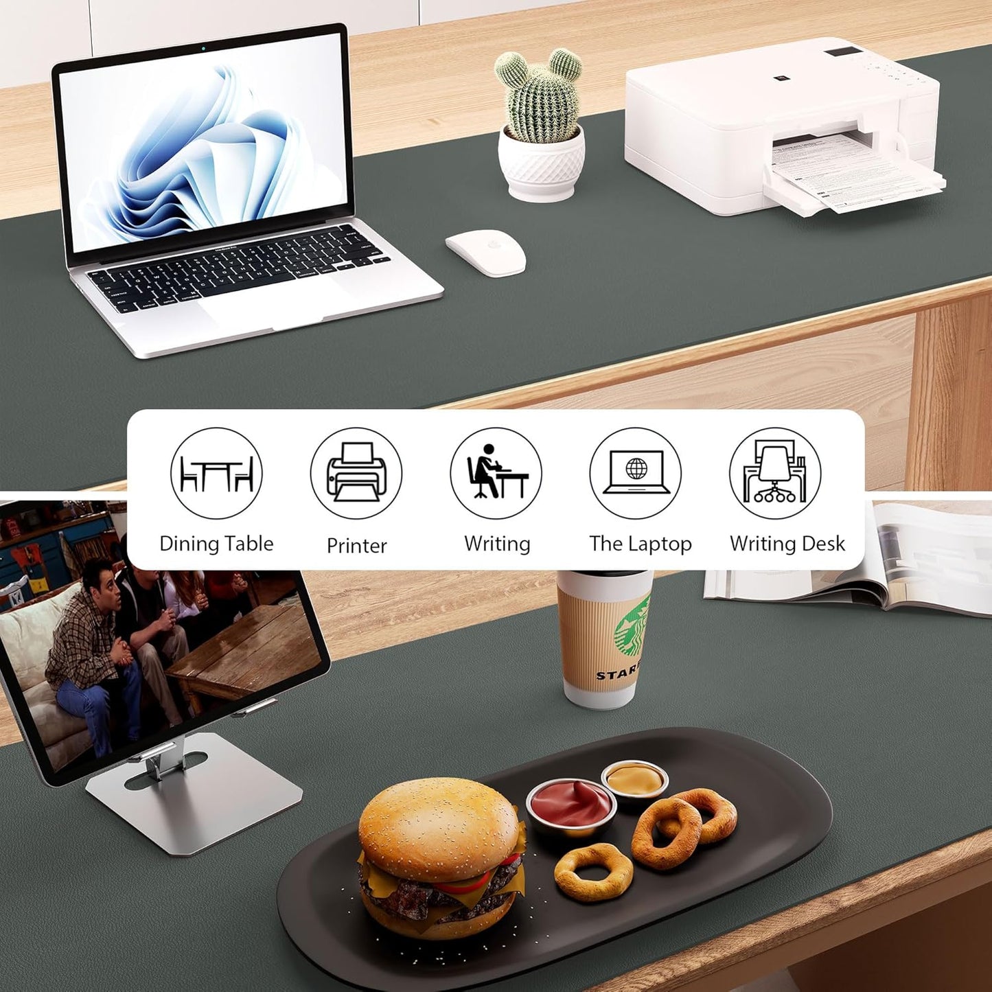 Aothia Leather Desk Pad Protector, Office Desk Mat, Large Mouse Pad, Laptop Desk Pad, Non-Slip PU Leather Desk Blotter, Waterproof Desk Writing Pad for Office and Home (Jungle Green, 47" x 17")