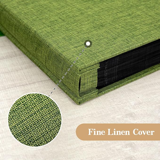 potricher Linen Hardcover Photo Album 4x6 600 Photos Large Capacity for Family Wedding Anniversary Baby Vacation (Green, 600 Pockets)