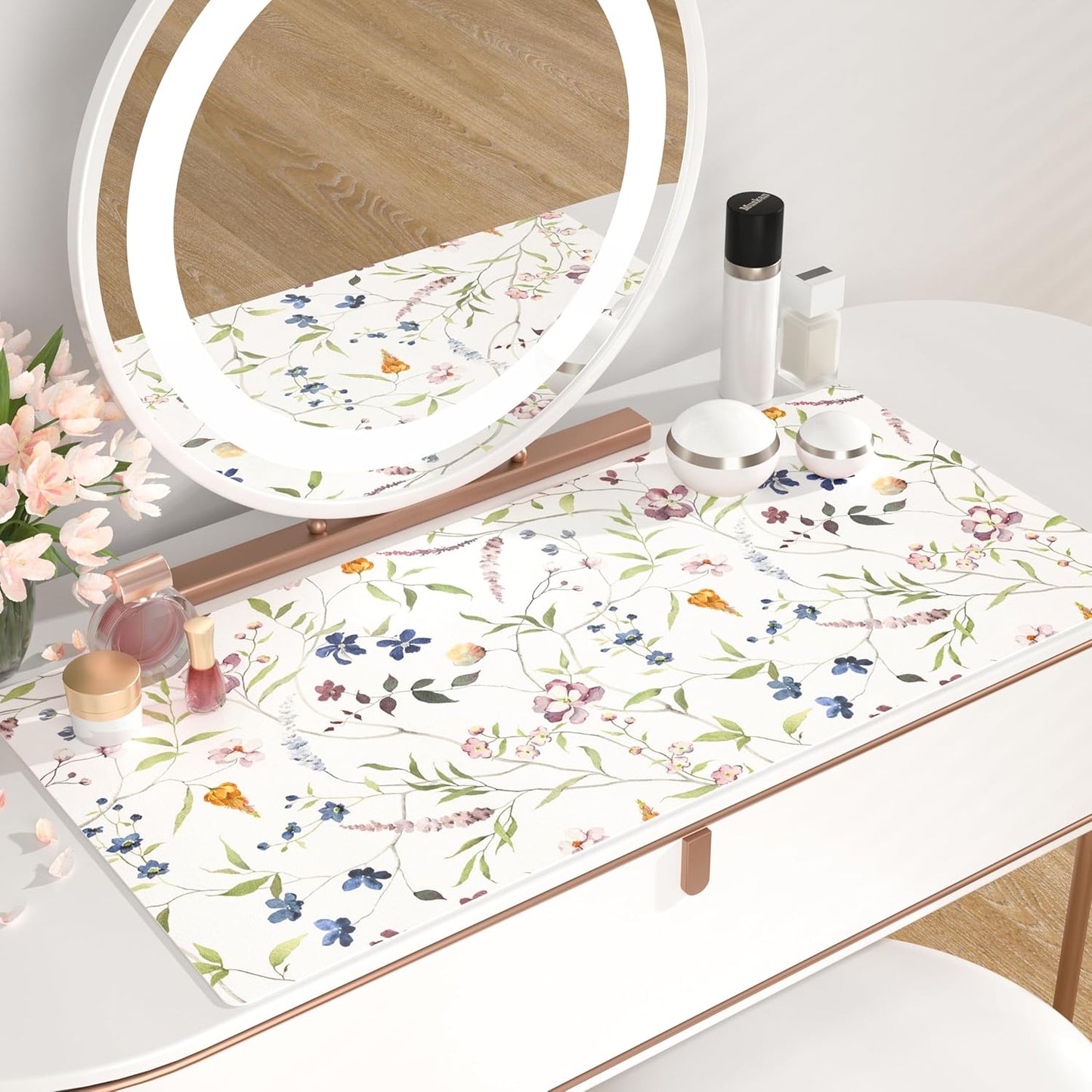 QIYI Floral Mouse Pad, Large Desk Mat for Desktop, Women Girls Watercolor Flowers Office Décor Desk Accessories, PU Leather Waterproof Gaming Mousepad, Wildflowers Desk Pad Computer Mat, 31.5" x 15.7"