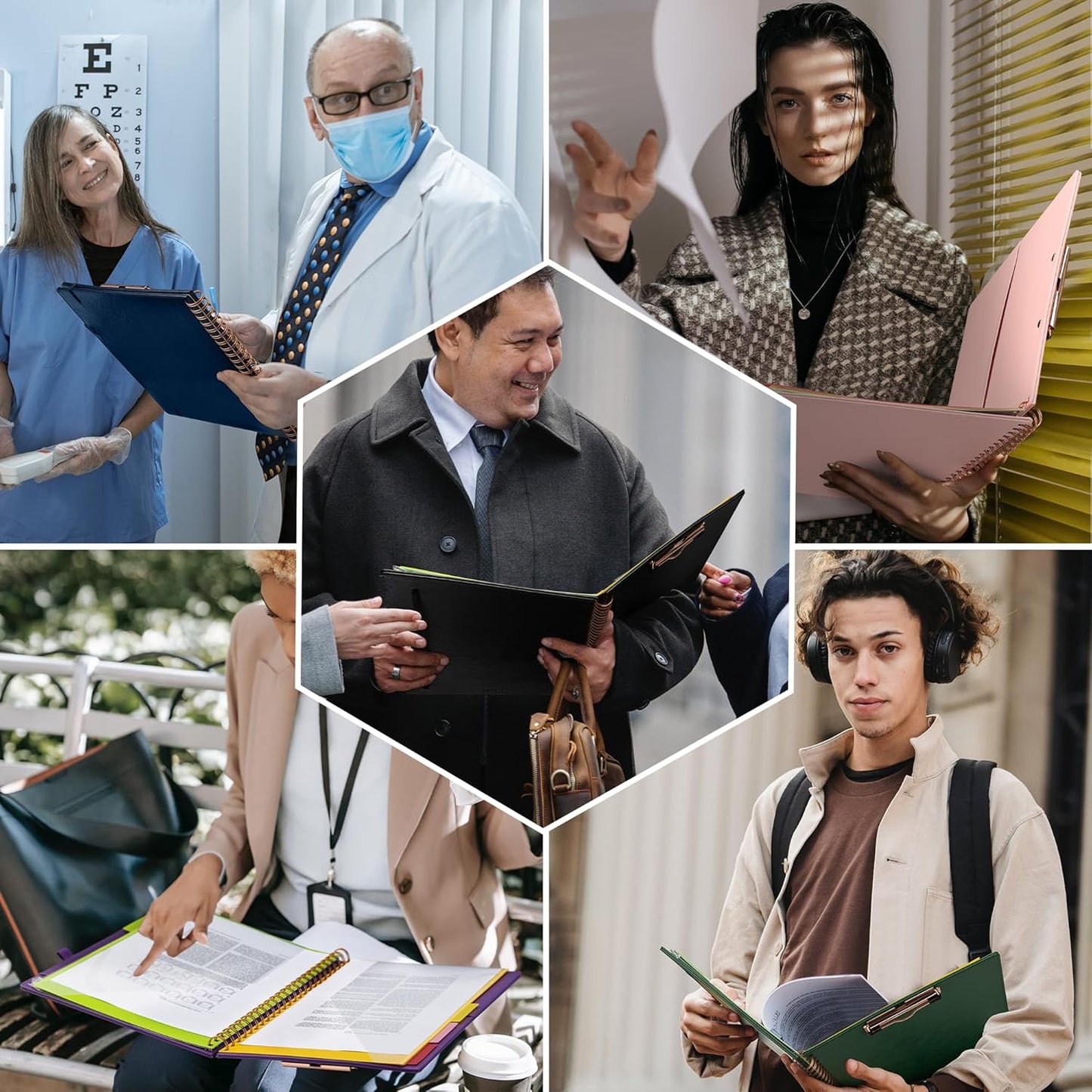 Ospelelf Leather Clipboard Folio with Notepad for Letter Size, Spiral Clipboard Folder with Storage Zipper Pouch, 5 Folders with 10 Pockets, 39 Divider Label Stickers, Pen Loop Series (Green)