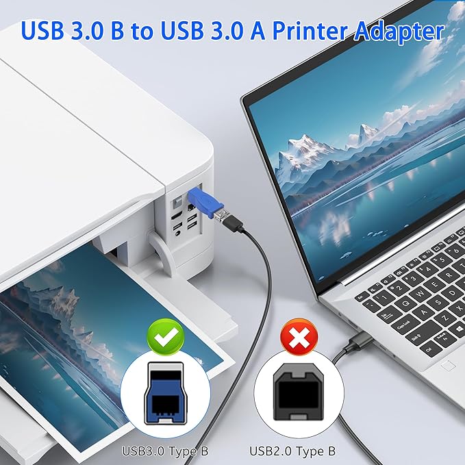 MEIRIYFA USB A to USB 3.0 B Printer Adapter, USB 3.0 Type-B to USB3.0 Type-A Female Adapter Converter 5Gbps for Printer, Scanner, External Hard Drive, Laptops - Blue, 2PCS (USB-B Female)