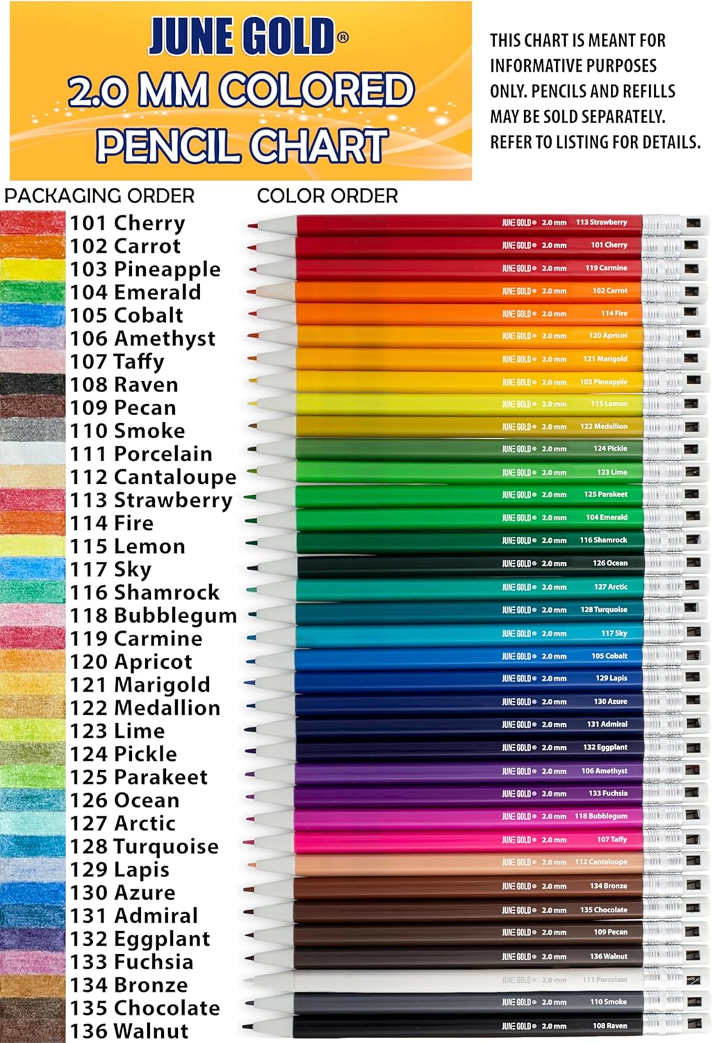 June Gold 36 Brown (Bronze #134) Colored 2.0 mm Lead Refills, Bold Thickness for Heavy Use, Break Resistant with a Convenient Dispenser