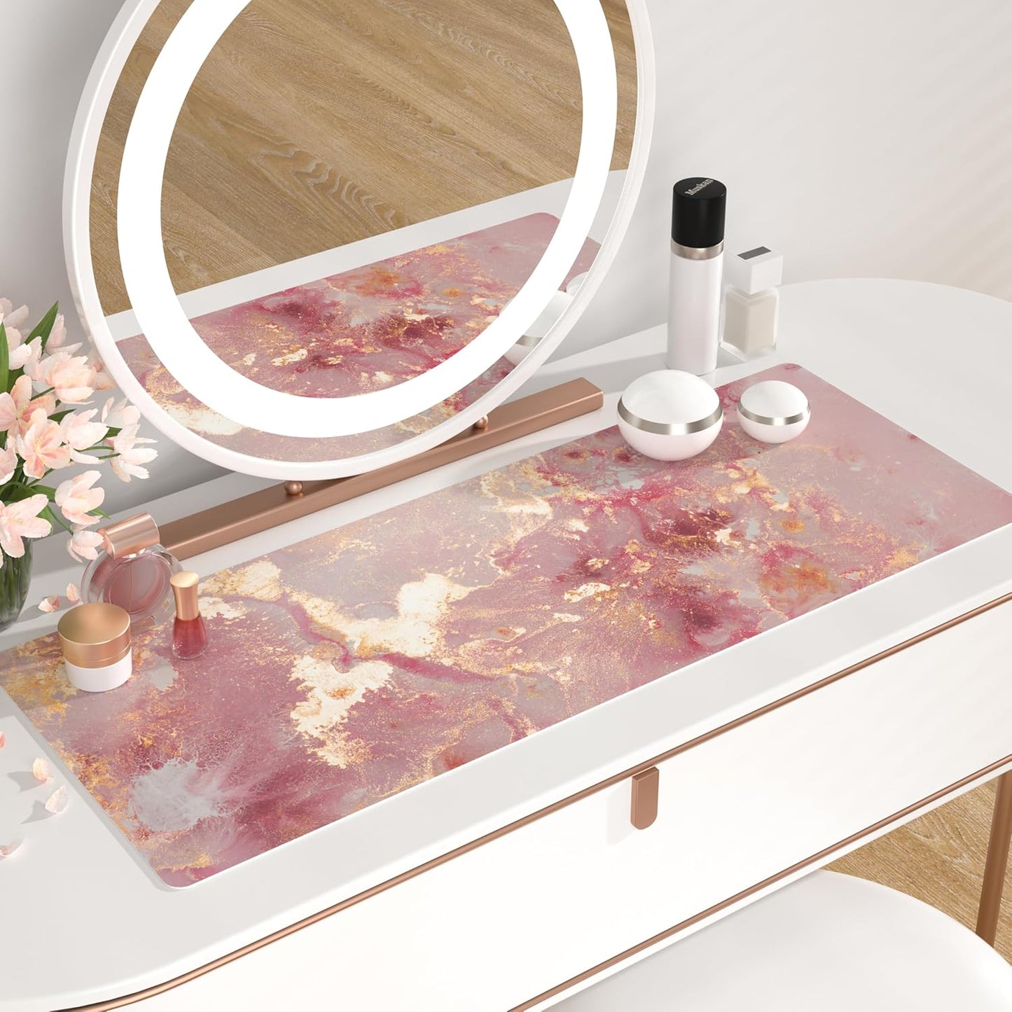 QIYI Large Mouse Pad, Cute Pink Desk Mat for Desktop, Women Girls PU Leather Waterproof Gaming, Rose Gold Marble Computer PC Laptop Protector Writing Pads for School Office Home 31.5" x 11.8"