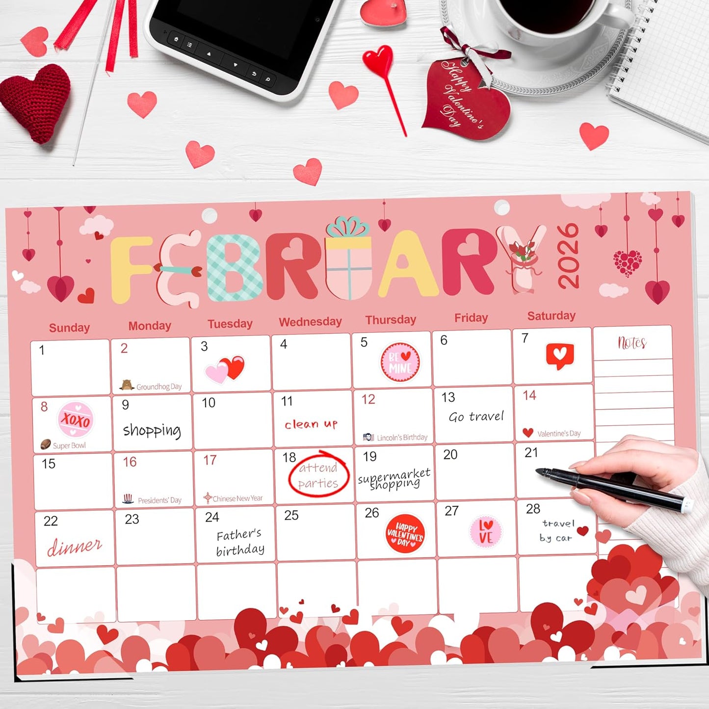 Guasslee Desk Calendar 2026-2027, 18-Month from 2026 Jan. - 2027 Jun, 17"x11.5" Large Monthly Desk Planner with Corner Protectors, Ample Blocks & Notes for Home Office