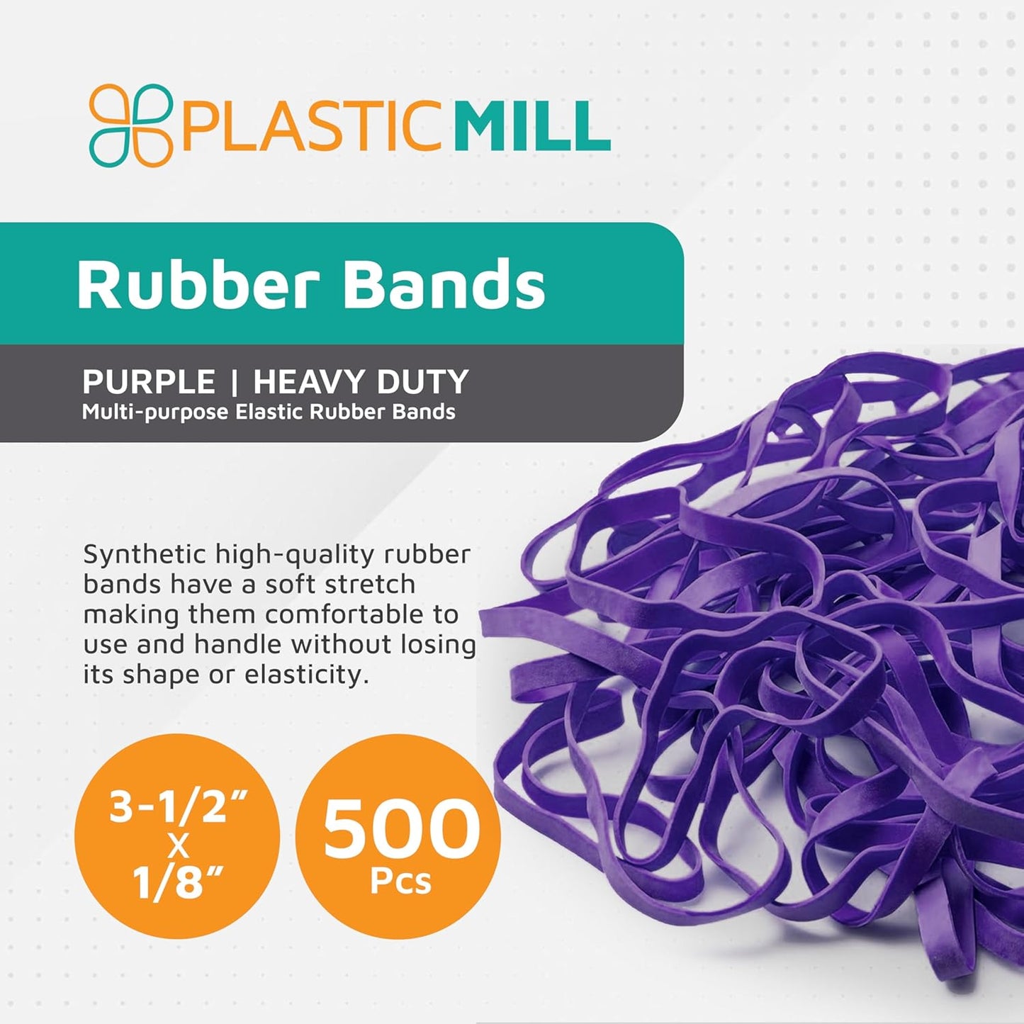 PlasticMill Purple Rubber Bands Size 33 (3 1/2" x 1/8") - #33 Colored Rubber Bands Office Supplies - Strong, Elastic Bands for Crafts, Balloon Garland, Cash, File Folders (500-Pack)