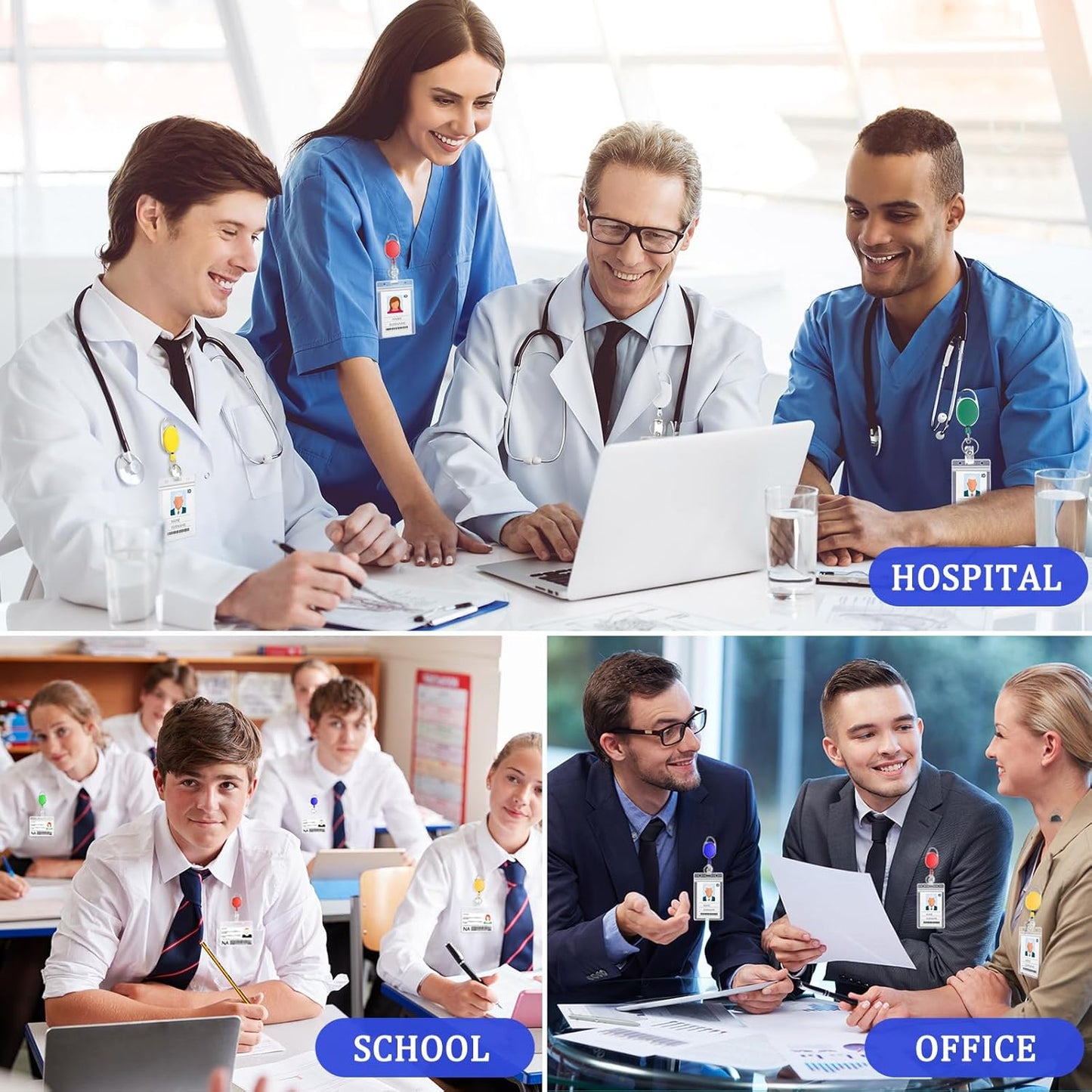 Yaomiao 120 Pack Retractable Badge Holder Reel with Clips Heavy Duty ID Card Holder Reels Bulk with Key Ring for Office Worker Doctor Nurse Employee School Students (Mixed Colors)