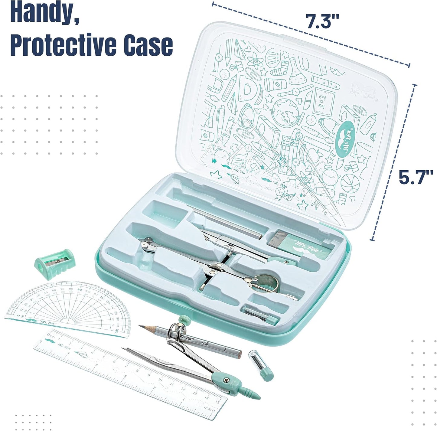 Mr. Pen- Geometry Set, 13 pcs, Compass for Geometry Compass, Geometry Kit Set with Shatterproof Storage Box, Math Compass, Geometry Set for School, Compass Math, Protractor and Compass Set