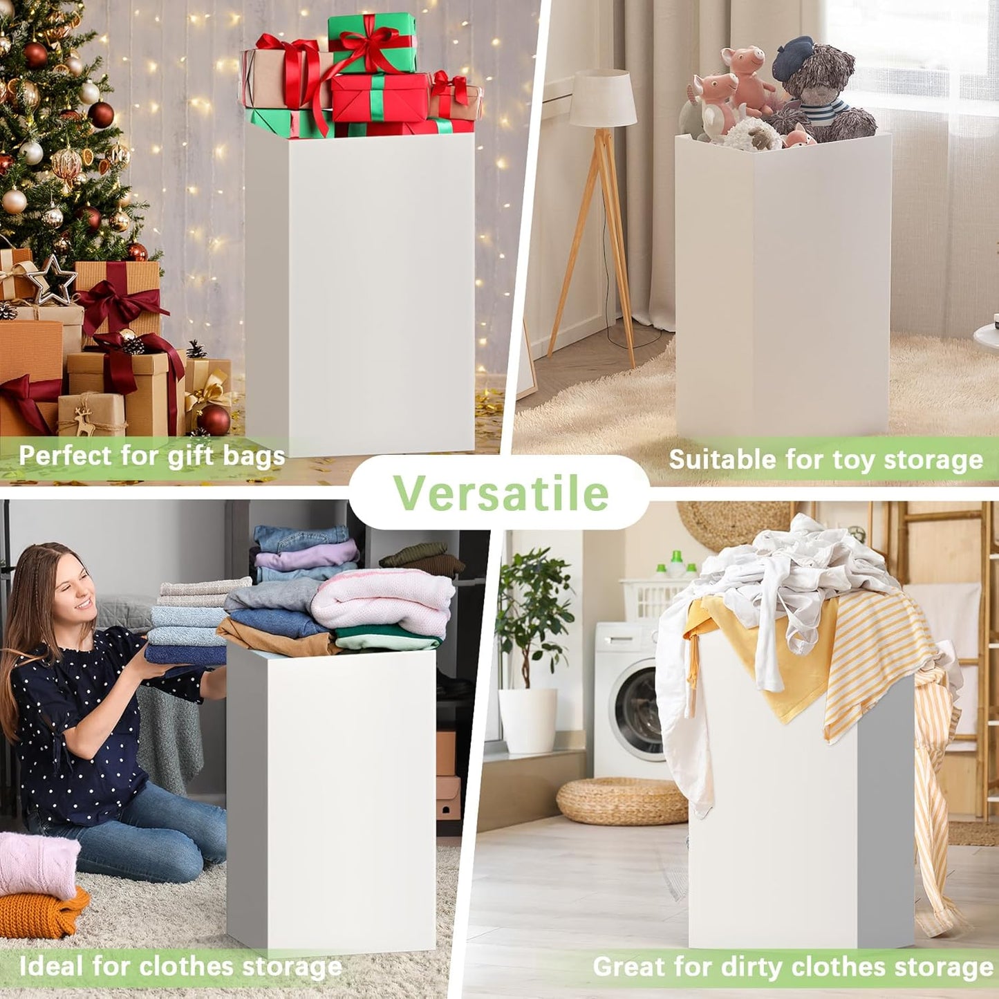 8 Pack Extra Large Disposable Trash Cans, Reusable Portable Garbage Can, 30 Gallon (30" H x 14" W x 14" D), Extra Thick Recycled Cardboard Portable Garbage Can and Recycling Bins,White