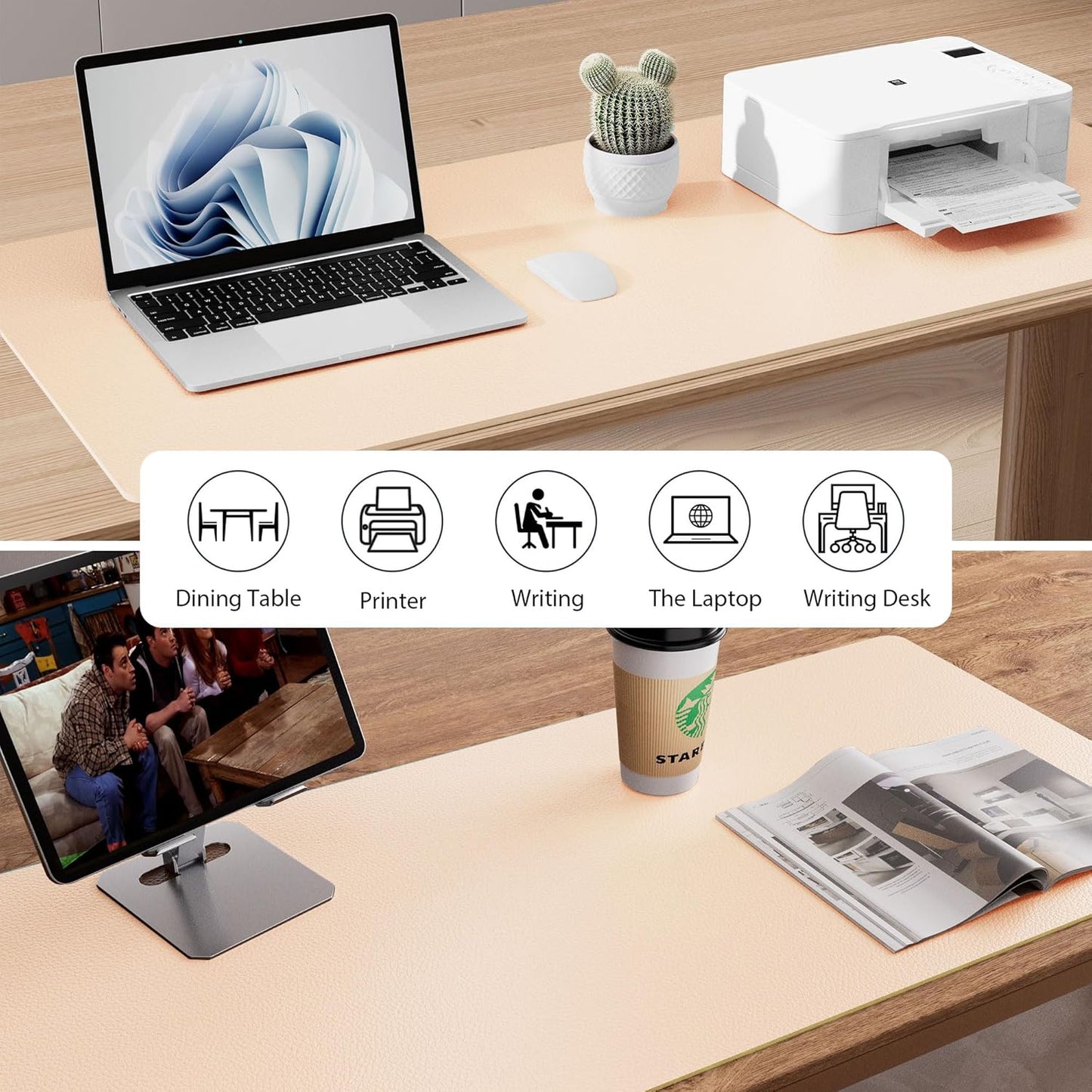 Aothia Large PU Leather Desk Pad Protector – Non-Slip Mouse Pad & Writing Mat for Office/Home, Waterproof, Easy to Clean (31.5" x 15.7", Soft Peach)