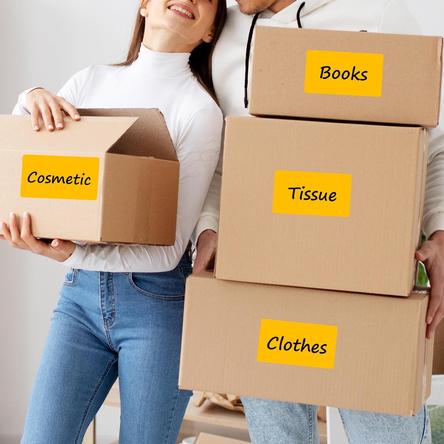 PARLAIM 3x5 inch Rectangle Color Code Stickers, 1000PCS 4 Rolls Square Adhesive Inventory Label, Fluorescent Orange