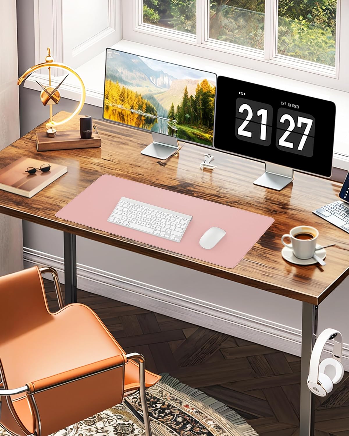 Desk Pad Mat - Leather Desk Pad Protector for Office and Home - Desk Organization and Accessories - Ideal for Large Mouse Pad and Desk Mats on Top of Desks(Pink,35.4" x 17")