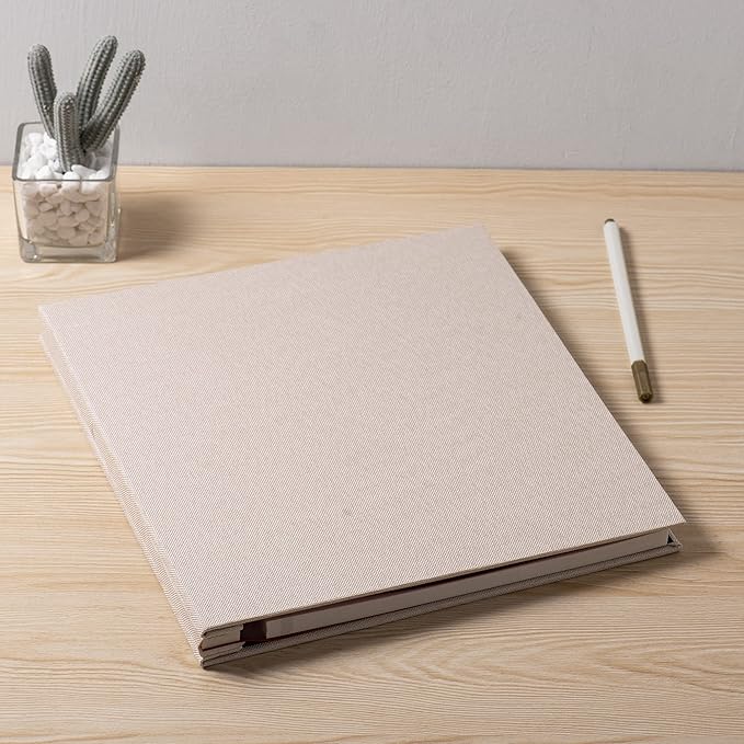 Large Photo Album Self Adhesive 4x6 5x7 6x8 8x10 Pictures Scrapbook Magnetic Album DIY Scrap Book 60 Sticky Pages Linen Cover DIY Photo Album with A Metallic Pen and DIY Accessories(Light Beige),
