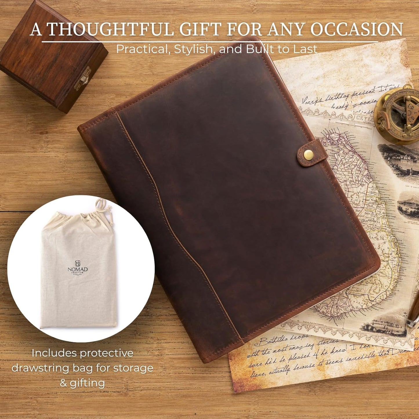 Leather Portfolio - Professional Portfolio Organizer, Resume Folder, Leather Padfolio for Men and Women, Business Portfolio with cardholder, Portfolio Folder - Leather Folder