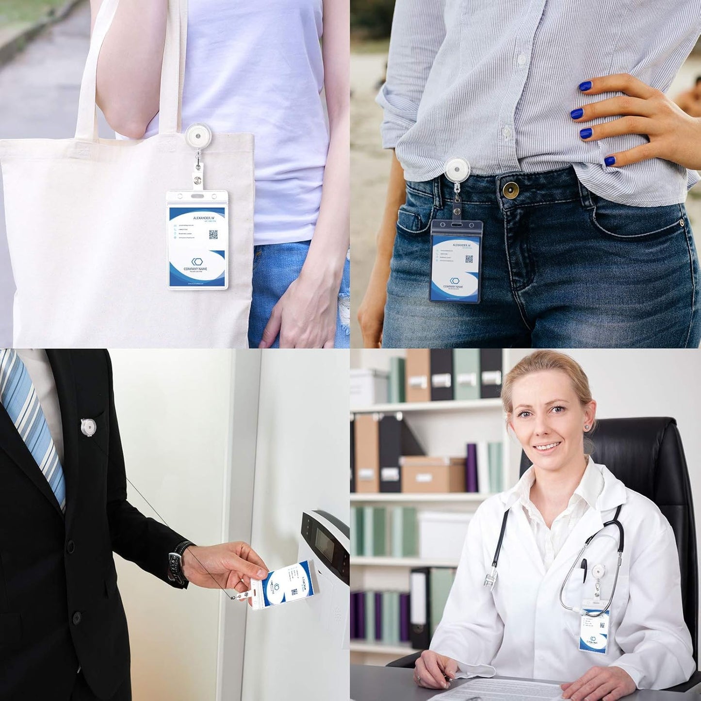 50 Pieces Retractable Badge Holder Reels with Swivel Alligator Clip, ID Card Holder Name Badge Reel Clips for Students Teachers Office Workers (Translucent Clear)