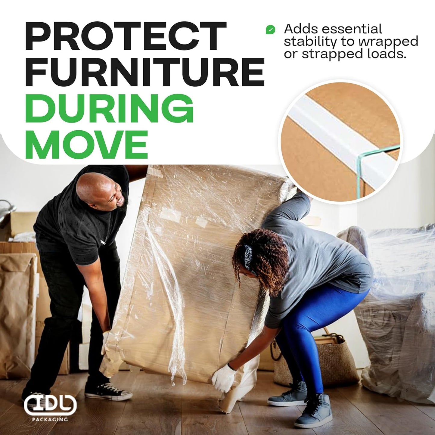 IDL Packaging - CEP-48-M Cardboard Edge Protector 2” X 2” X 48”, Pack of 50 – V-Board Reinforced Cardboard Corners for Shipping – White Kraft Cardboard Corners for Packing – Moving Corner Protectors