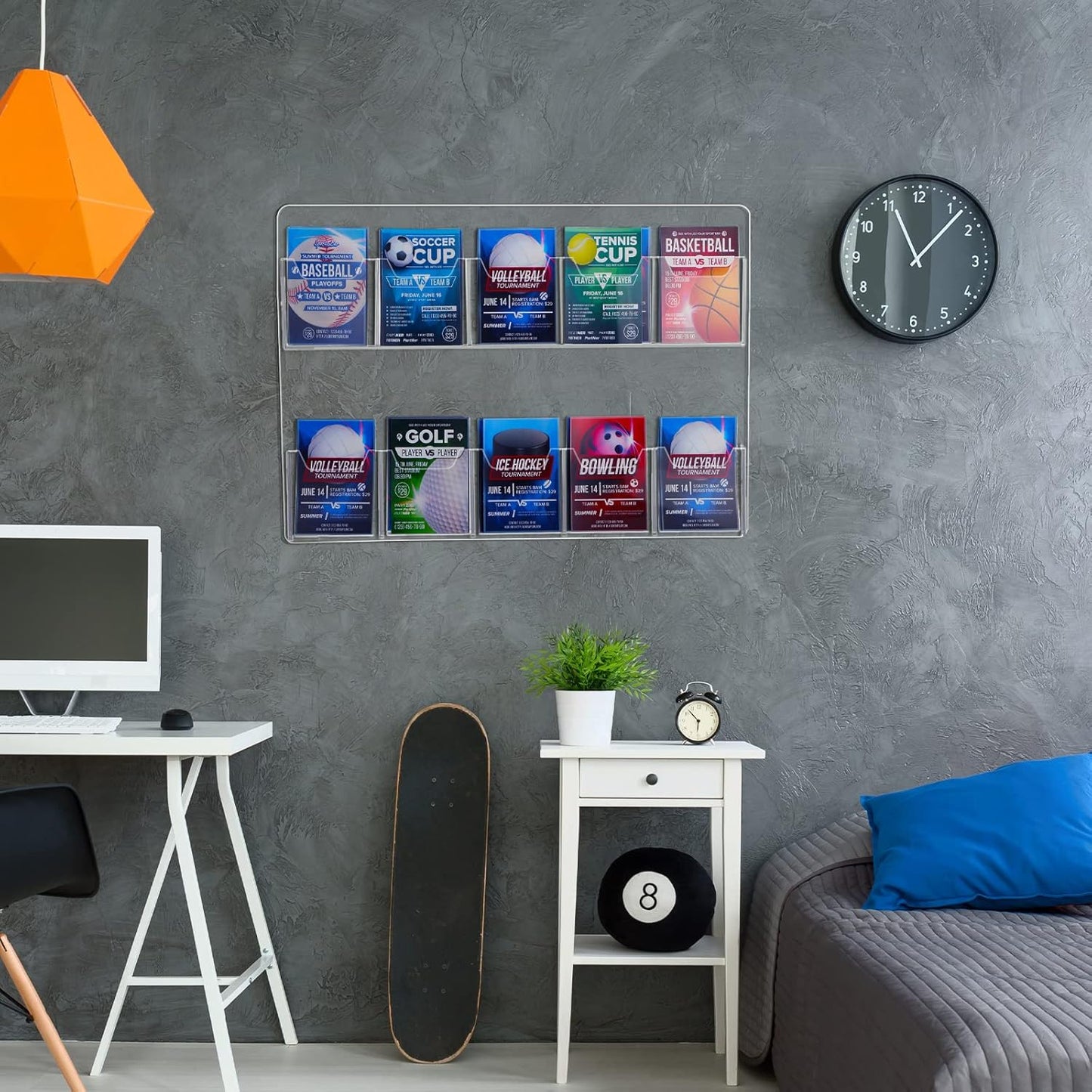 Weysat 4 Pcs Acrylic Brochure Holder Wall Mount 10 Pockets Pamphlet Holder 4" Wide Clear Plastic Trifold Flyer Display Stand Multi Slot Literature Postcard Rack Hanging Rack for Offices Waiting Room