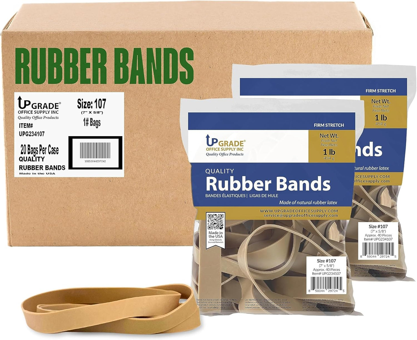 Upgrade Office Supply UPG234107PK2 Rubber Bands, Size 107 (7 x 5/8), 80 Bands, 1 lb 2-Pack, USA