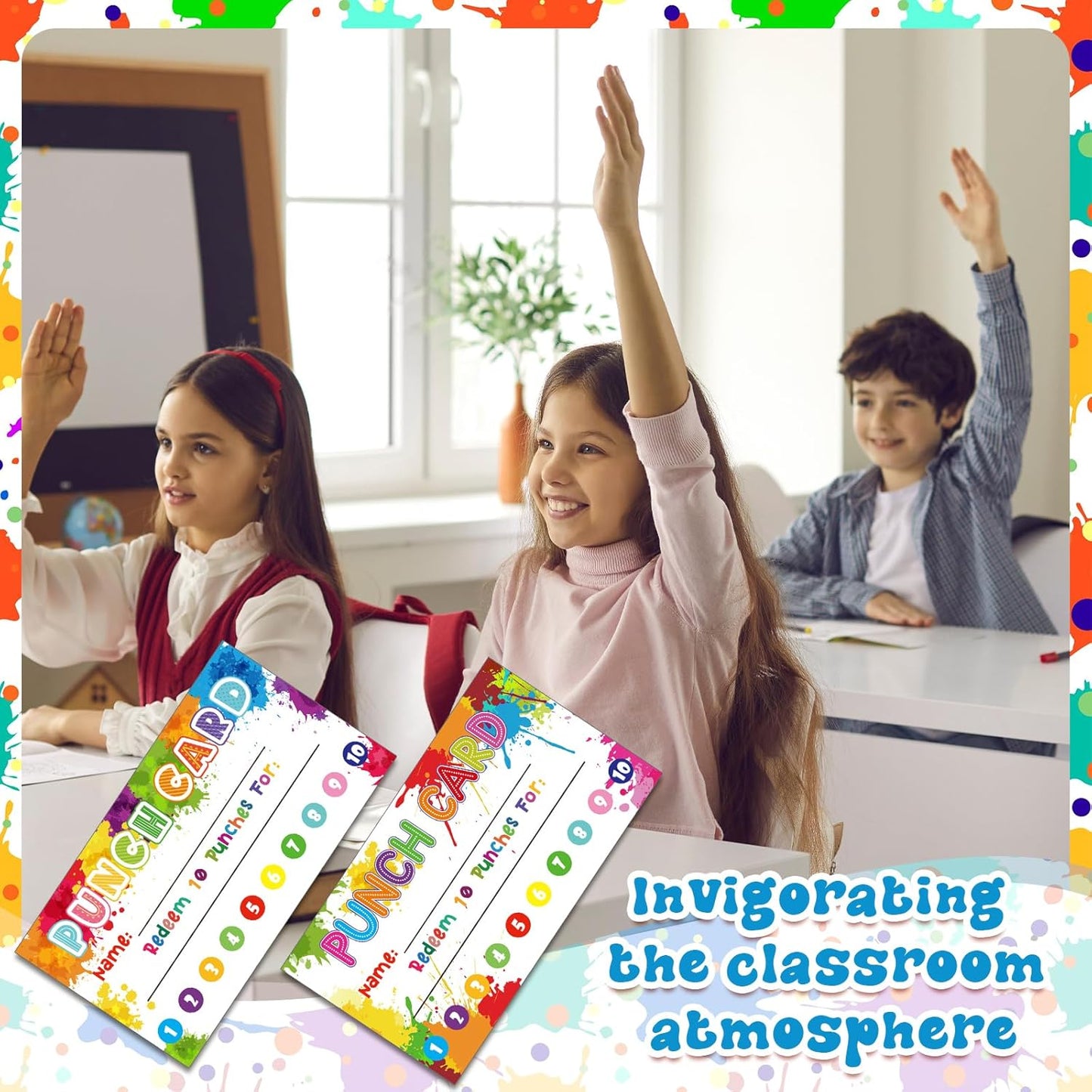 Fumete 400 Pcs Punch Cards for Classroom Reward Cards Behavior Incentive Loyalty Awards for Kids Students Teachers School Business, 8 Styles, 3.5 x 2 in(10 Rainbow Tie Dye Punches Style)