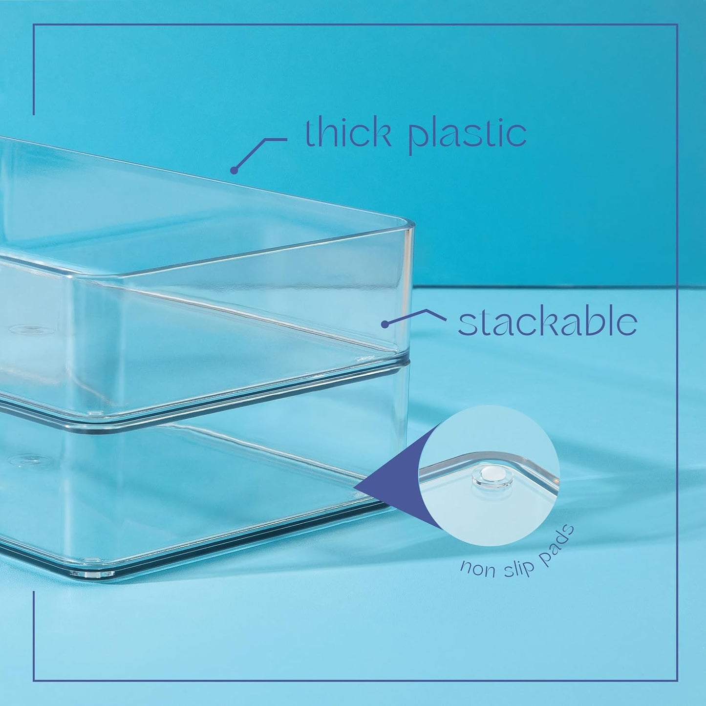 Plastic Clear Drawer Organizers. Bathroom, Kitchen, Bedroom, Nail Polish, Office Organizer Bins, Storage Trays. Heavy Duty, Stackable. 6" x 3" x 2" Set of 6
