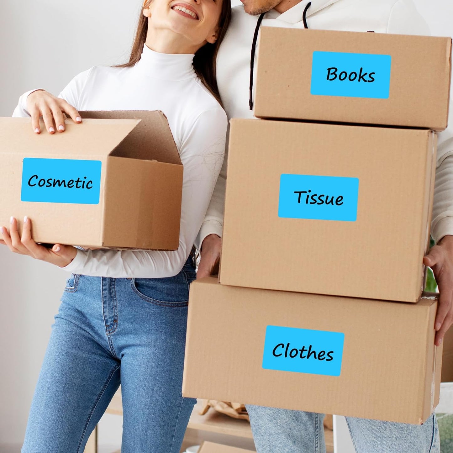 PARLAIM 3x5 inch Rectangle Color Code Stickers, 1000PCS 4 Rolls Square Adhesive Inventory Label, Sky-Blue