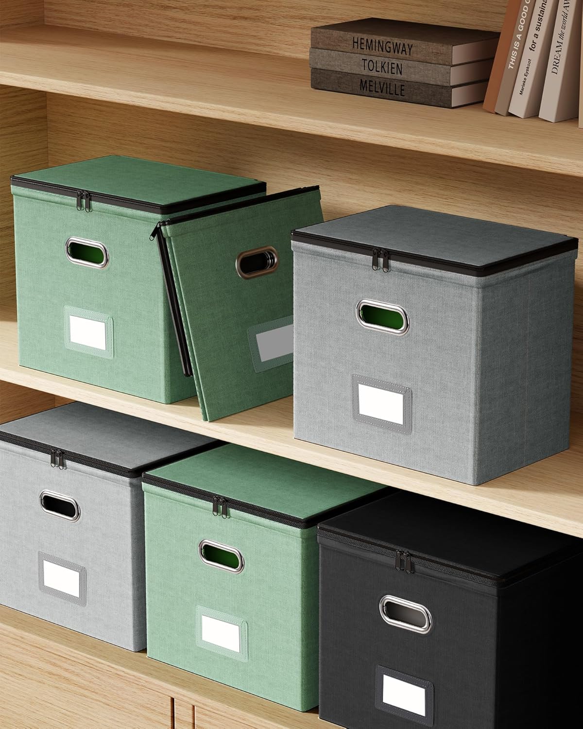 Oterri 2 Pack File Organizer Boxes with Lids, File Box with Mesh Pockets, Document Organizer Box for File Folders Letter Size, Zippers Filing Box for Home, Office, School (Black, Without Folders)