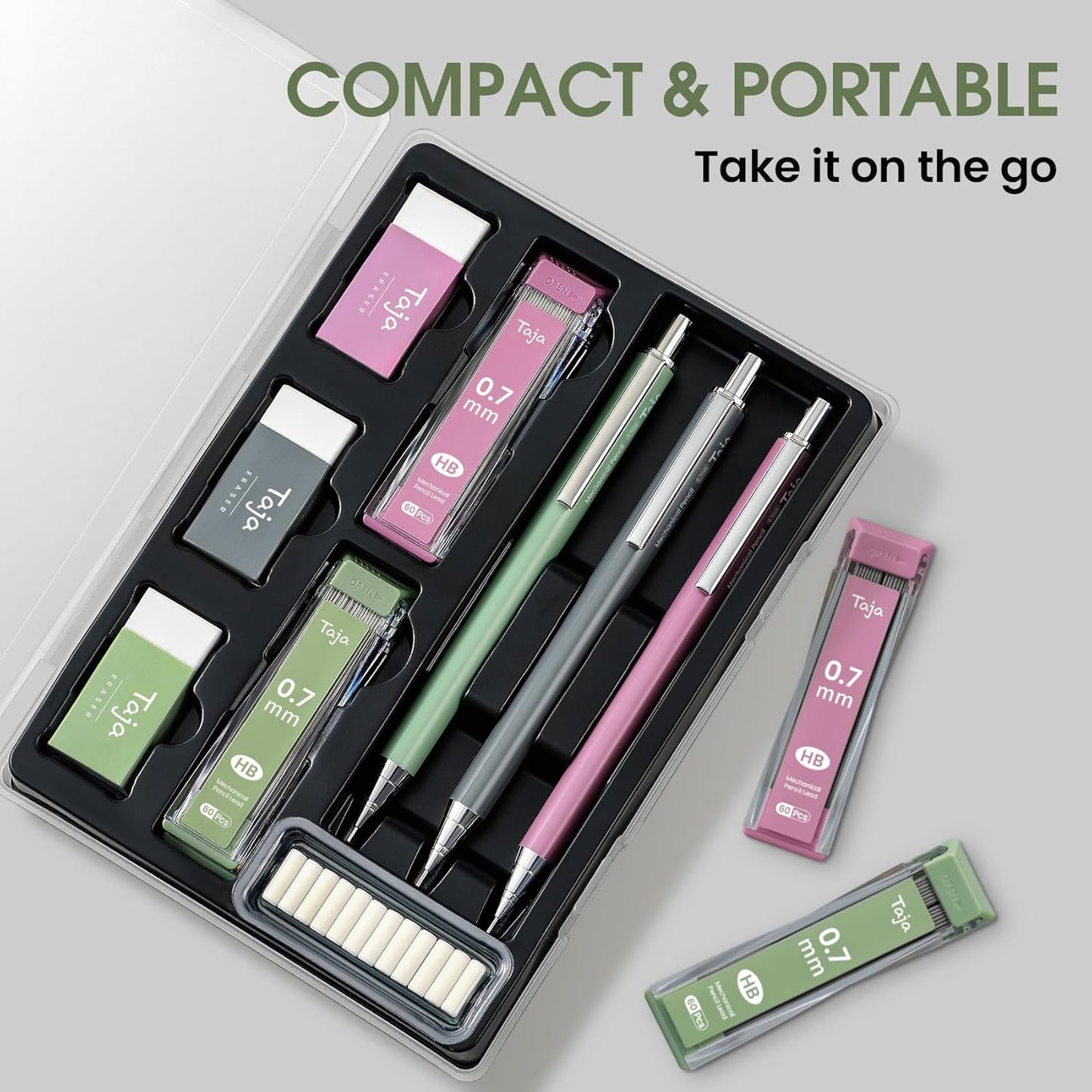 Aesthetic 0.7mm Mechanical Pencil Set with Case – 3 Vintage Mechanical Pencils, 4 Tubes HB #2 Lead Refills, 3 Erasers & 12 Eraser Refills, Cute Pencil Kit for Back to School Stationery Supplies