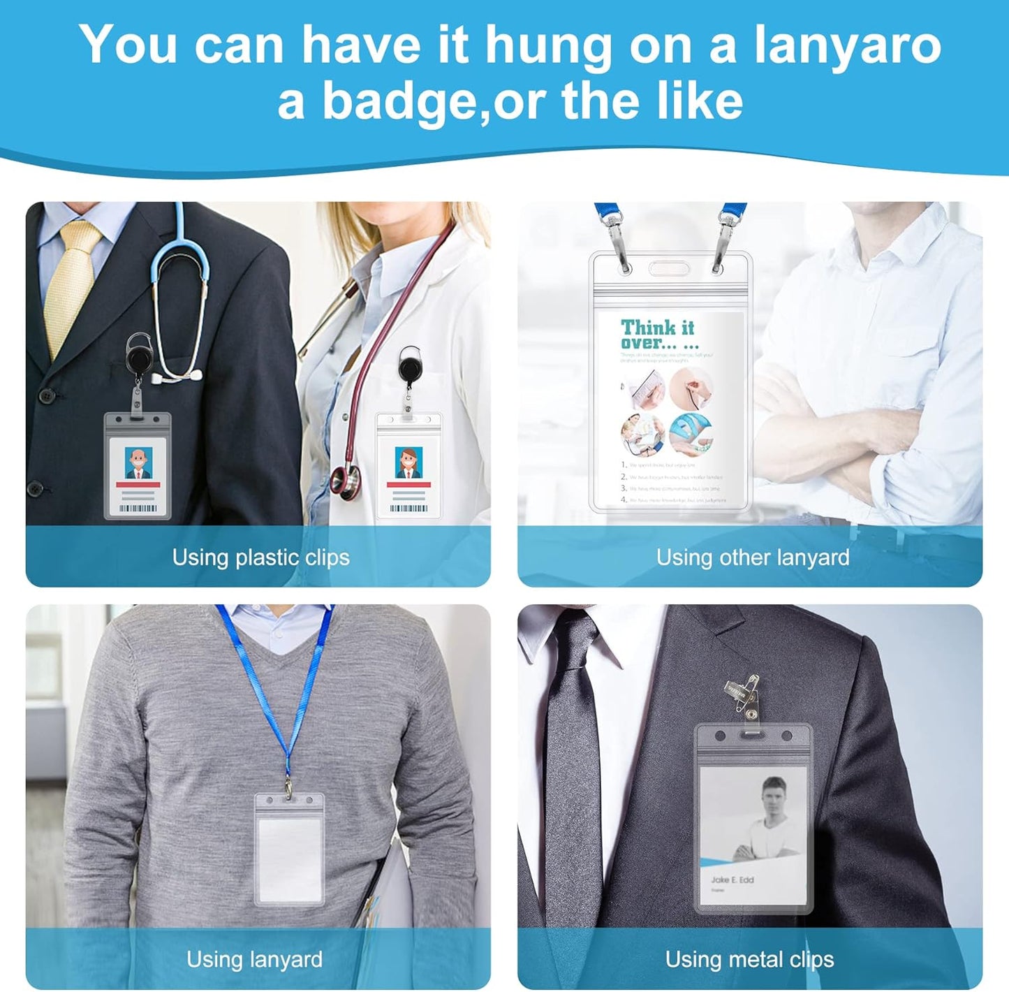 50Pack Extra Thick ID Card Name Badge Holder Heavy Duty Waterproof Clear Plastic PVC Vertical Sleeve Pocket Resealable 4.6x3.82inch