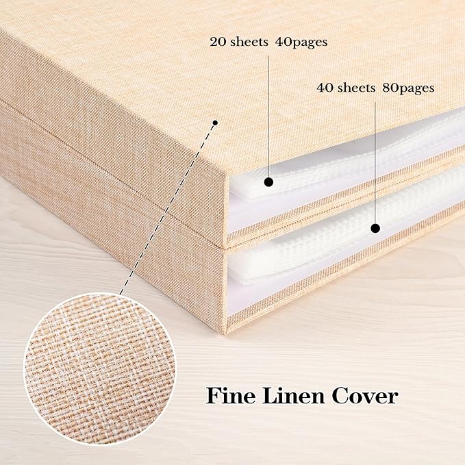 Mublalbum 12x12 Inch DIY Scrapbook Photo Album with 40 Plastic Sleeves 80 Pages Linen Cover 3 Ring Folder Binder for Wedding Baby Family and DIY Projects (Beige)