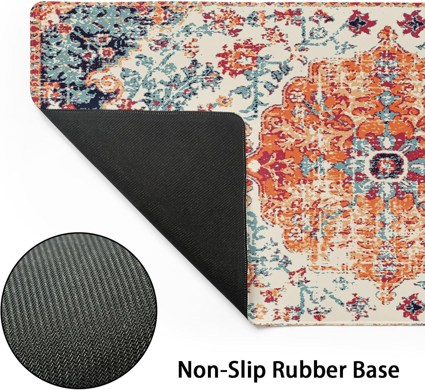Orange Teal Boho Gaming Mouse Pad XXL Vintage Rug Bohemian Extended Large Desk Mat Big Mousepad Non-Slip Rubber Base Stitched Edge Long Mousepad for Desktop Office PC Gamer, 35.4 x 15.7 Inch