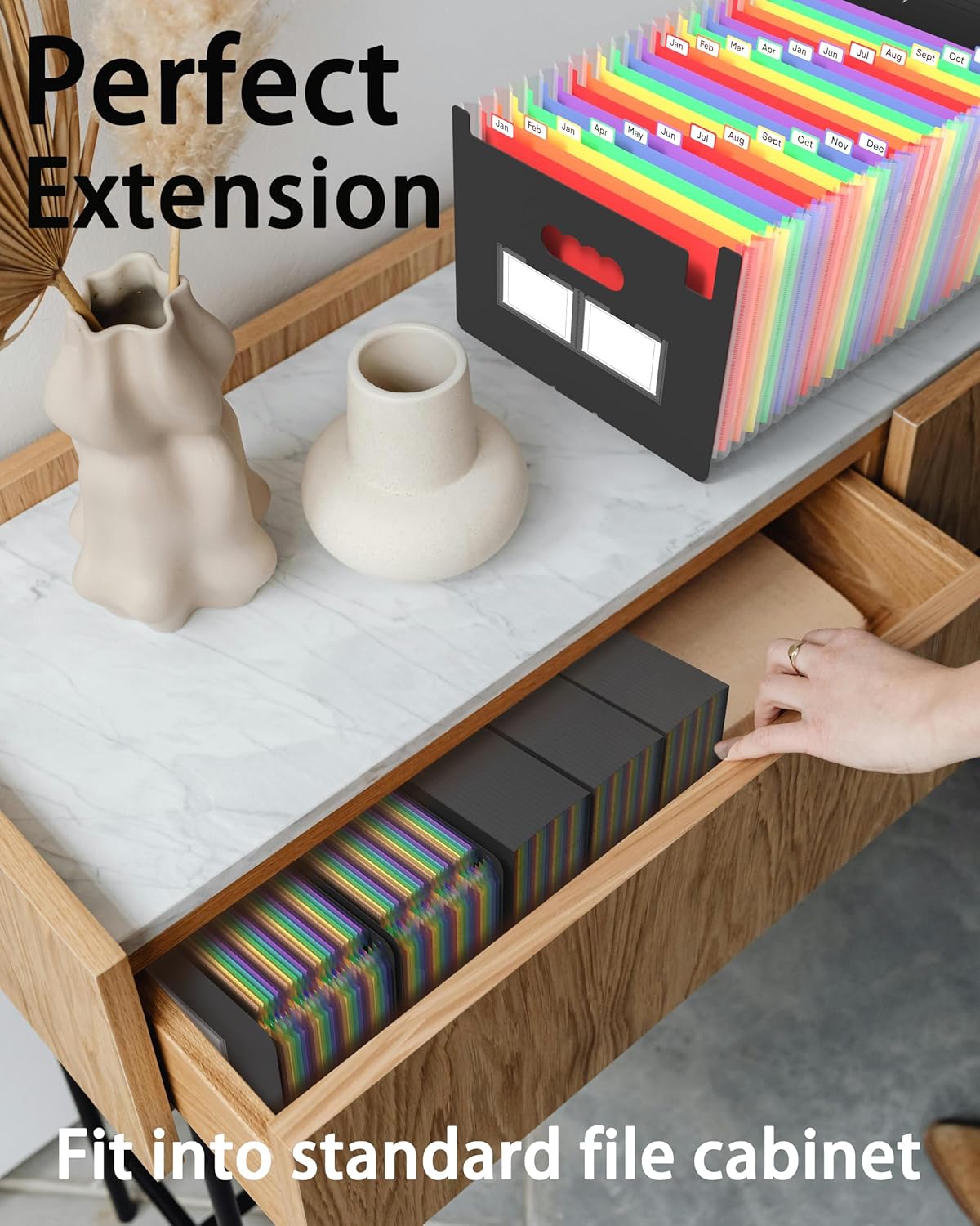 2 Pack Expanding File Folder, 24 Pocket Accordian File Organizer A4 Letter Size Portable Document Organizer with Colored Tabs, Expandable Desktop Accordion Folder