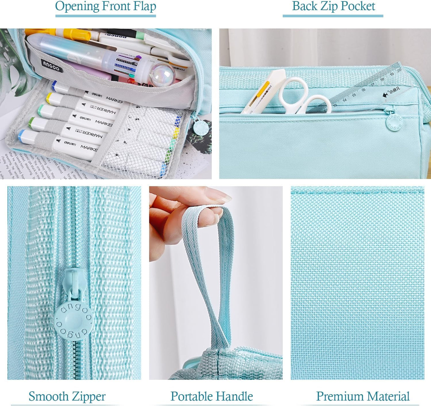 Pencil Case Pouch Large Capacity with Compartments, Pencil Case Pouch Bag with Zipper Handle for Teen Girls Boys Adults Women Men, Portable Pen Bag Stationery Organizer for Office School Travel, Blue