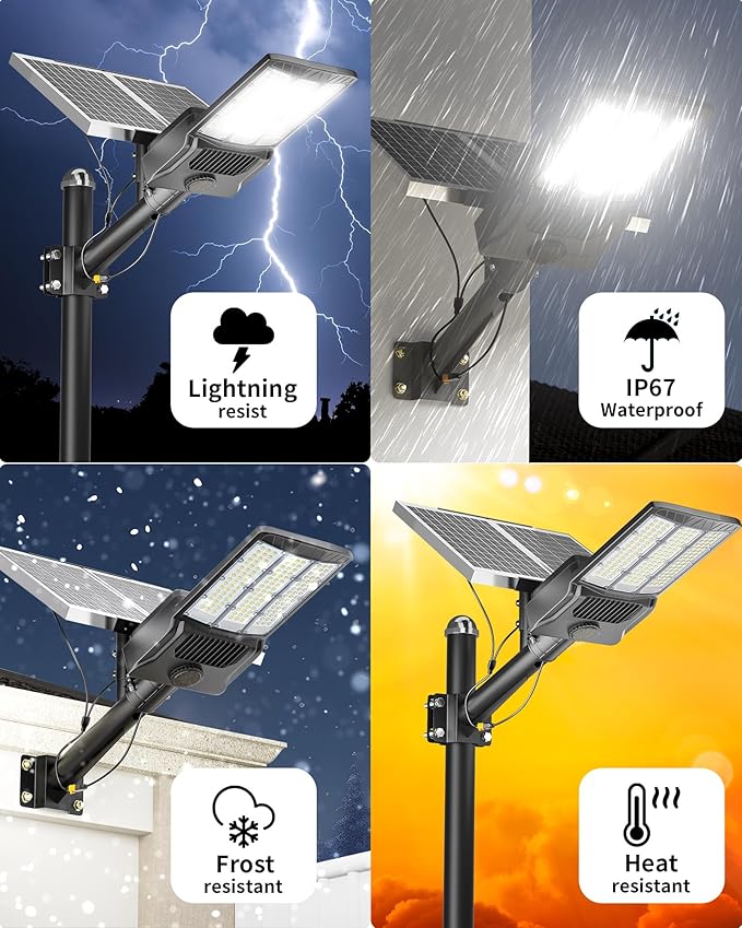 Gefolly SL-8800W Solar Street Lights Outdoor, 550000LM Commercial Parking Lot Light Dusk to Dawn IP67 Waterproof 6500K Security Flood Lights Lamp for Yard, Road, Basketball Courts