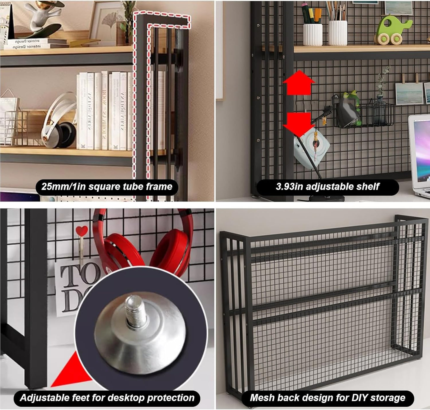 FPIGSHS Adjustable Desk Bookshelf Organizer Rack, Desktop Bookcase for Computer Desk,Office Supplies Organizers and Accessories Storage Display Shelf (E, 115cm)