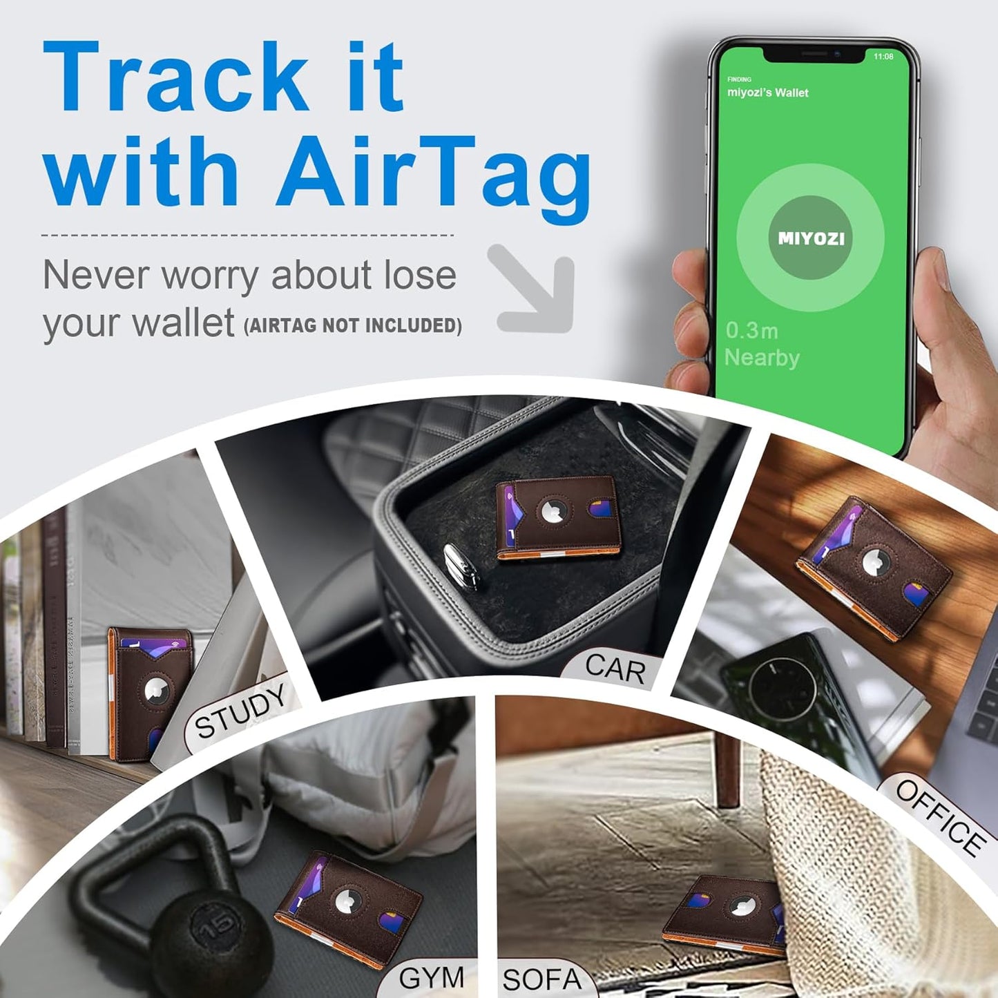 Airtag Wallet for Men,with Money Clip 11 Cards Slim Front Pocket Leather RFID Blocking Wallet with Gift Box