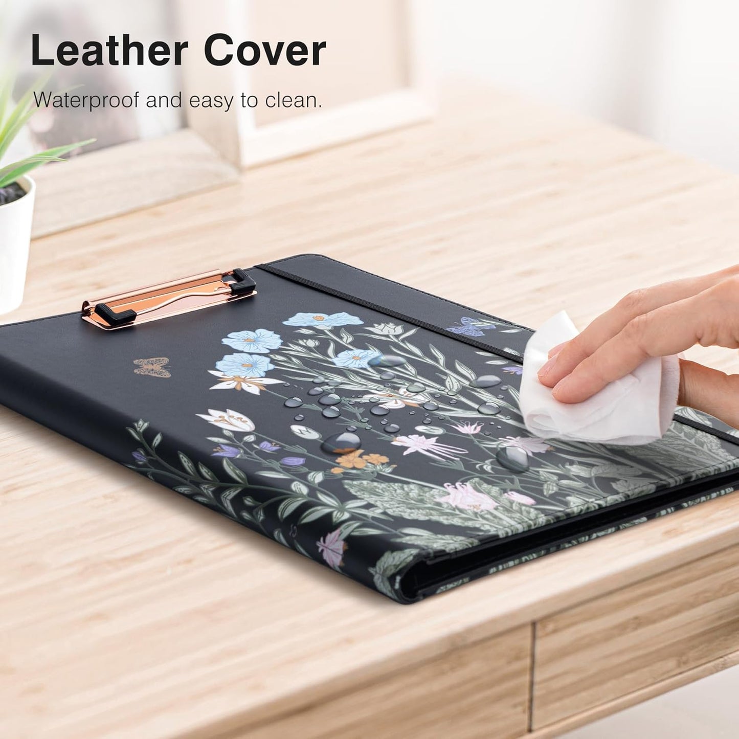 Ospelelf Foldable Leather Clipboard Padfolio with Notepad 8.5 x 11, Business Clipboard Portfolio Organizer, Flowers