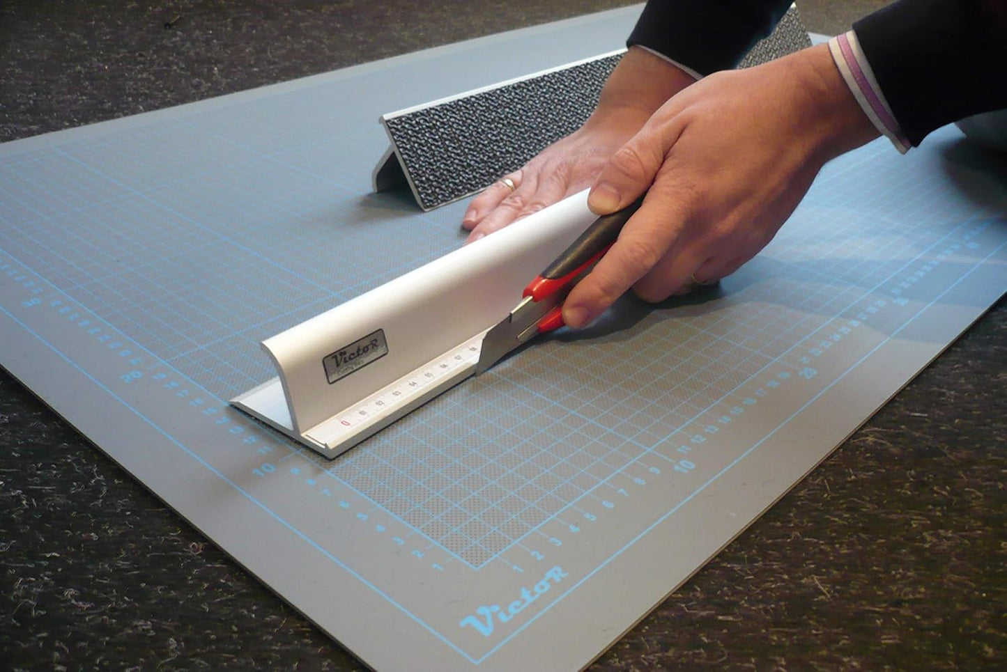 Victor 12-Inch Professional Aluminum Safety Ruler with Finger Guard Edge and Non-Slip Base - Ideal for Precision Cutting and Craft Projects - Durable Cutting Ruler for Safe Use