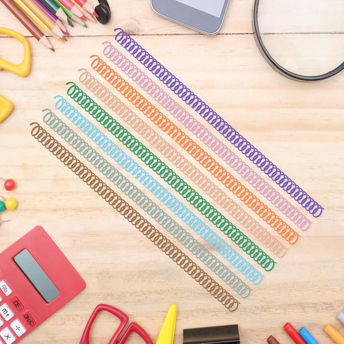120 Pack Plastic Spiral Binding Coils Binder Binding Spirals Rings Multi Size Spiral Binding Wire Combs Spines Coils, 4:1 Pitch (Pastel Color, 1/4 Inch)
