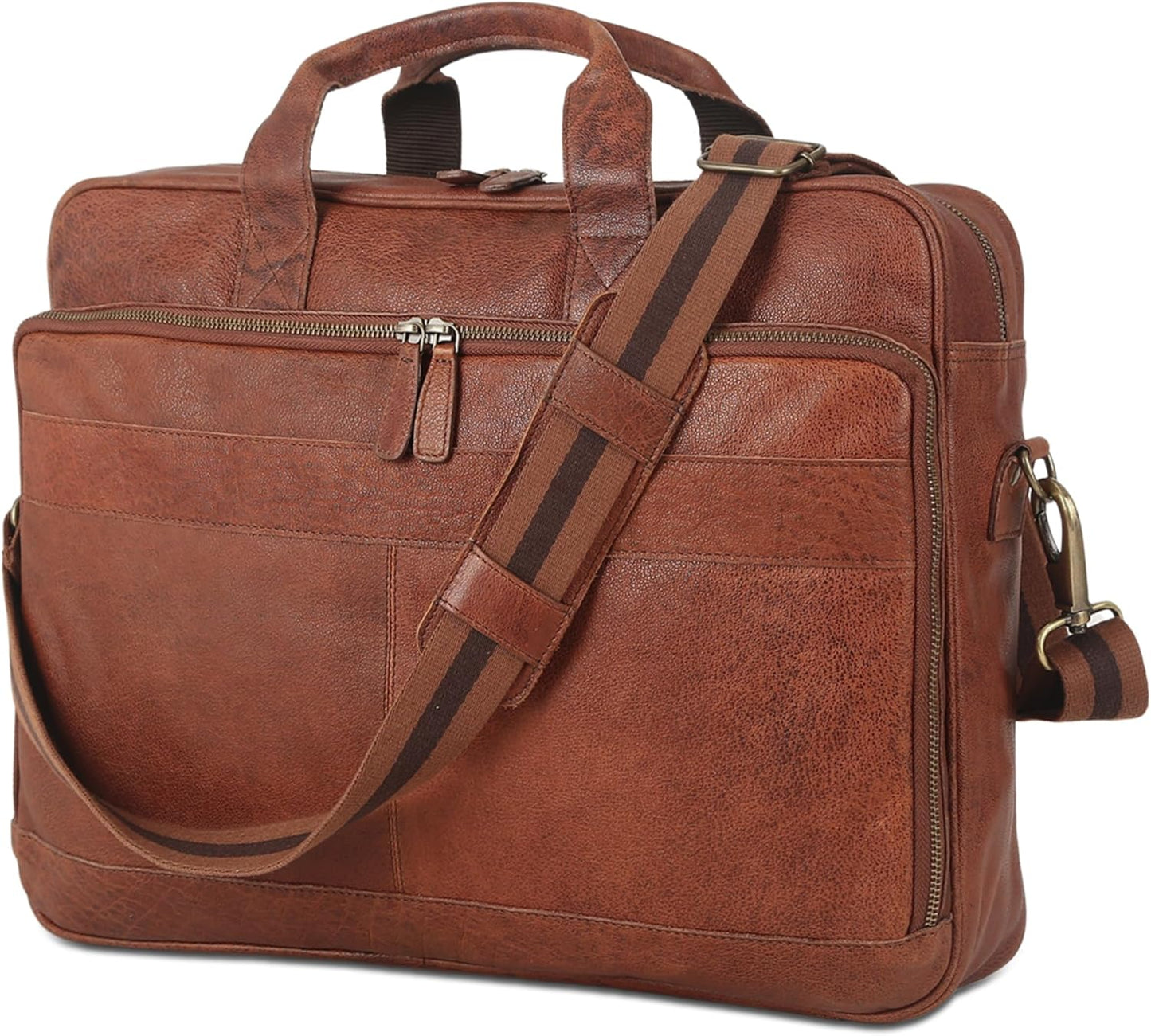 Leather briefcase 18 Inch Laptop Messenger Bags for Men and Women Best Office briefcase Satchel Bag (Wash Tan)