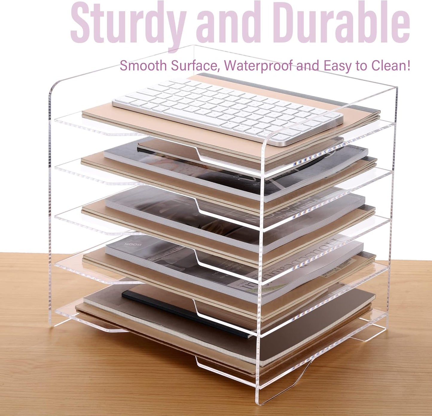 SANRUI Acrylic Paper Organizer Letter Tray for Desk, 5 Tier Enlarged File Sorter,Clear File Holder Desktop Shelf Document Storage for School Office Home