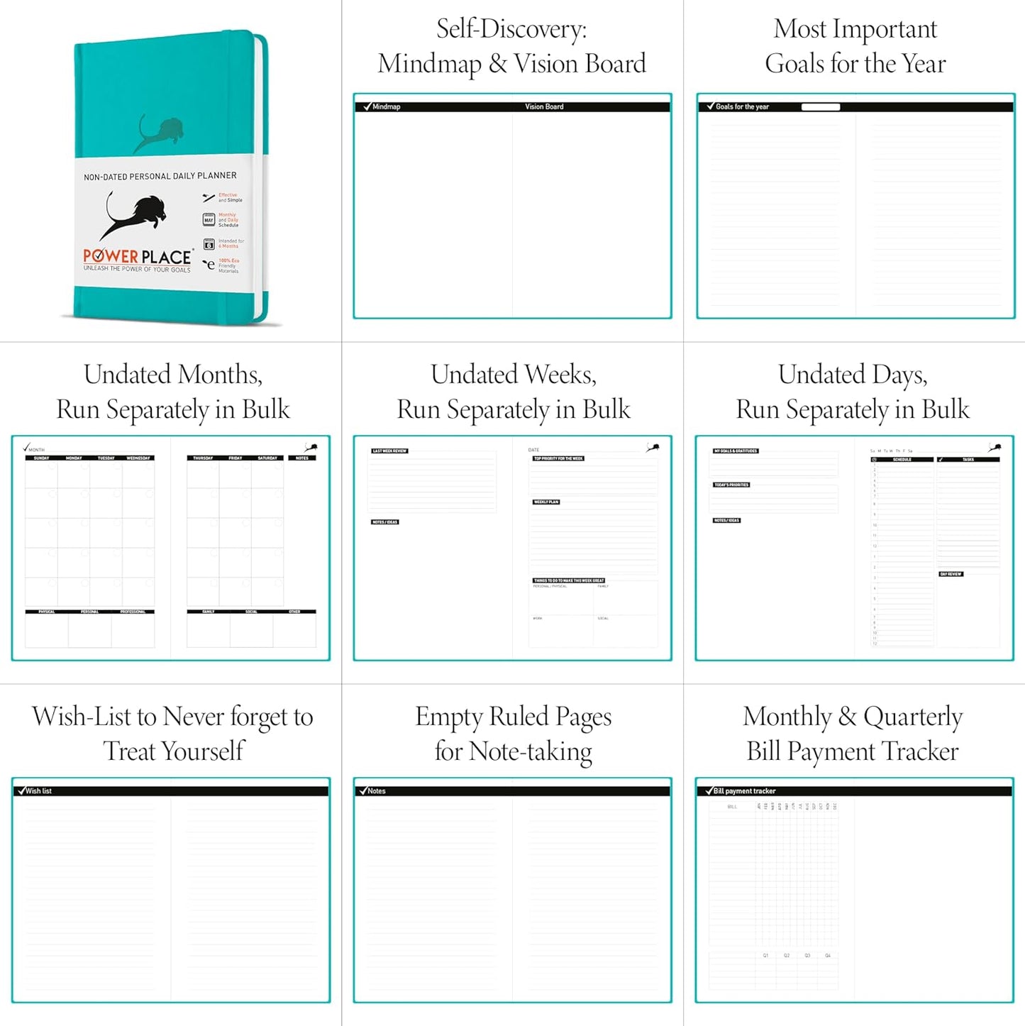 Daily Planner, Calendar and Gratitude Journal to Improve Time-Management, Productivity & Happiness | Vegan Leather Hardcover Organizer with Blank Dates, Undated 6 Months 24 Hour Agenda