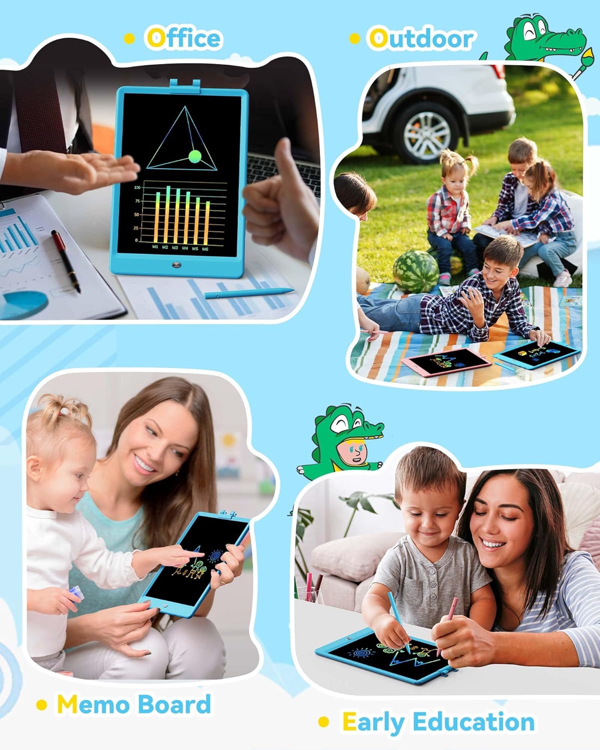 KOKODI 8.5 Inch LCD Writing Tablet with Anti-Lost Stylus, Erasable Doodle Board Colorful Toddler Drawing Pad, Car Travel School Games Toys for 3 4 5 6 7 8 Kids, Birthday Gift for Girls Boys Blue