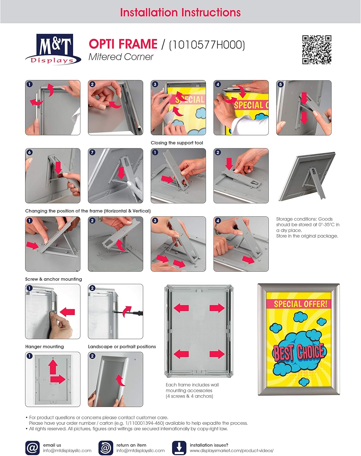 M&T Displays Opti Snap Poster Frame 8.5x11 Inch with Back Support Silver Color Aluminum Profile, Front Loading, Wall Mounting, Photo, Picture, Document, Sign Holder