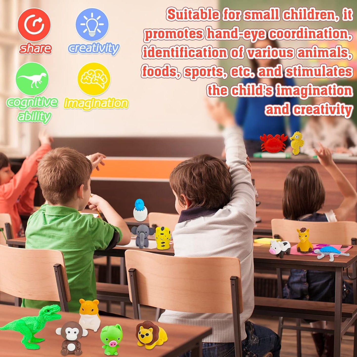 Zkptops 35Pcs Animal Erasers Kids Desk Pets Animal Pencil Erasers Puzzle Erasers Toy Mini Eraser Prize Bulk for Classroom Reward, Treasure Box, Easter Egg Filler, Party Favor, Goodie Bag Stuffer Gift