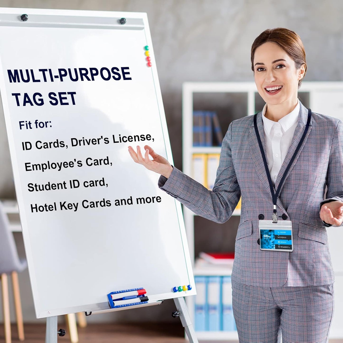 Marspark 50 Sets Clear Name Tags with Lanyard, Lanyards for ID Badges Reusable Strap with ID Holder Plastic Name Badges for Adults Business School Church Conference (Dark Blue)