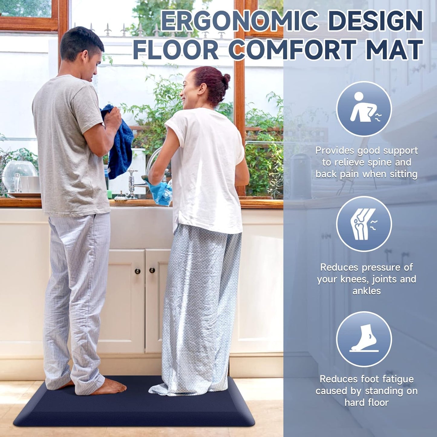 4/5 Inch Thick Kitchen Mats for Floor, StepRite Kitchen Rug for Standing Desk, Non-Slip, Thicker, Stain Resistant, Waterproof, Comfort Anti Fatigue Floor Mat for Home, Kitchen, Office - Blue,32*20''