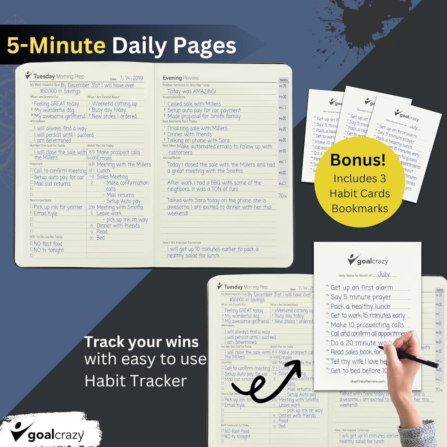 Undated Planner – 90 Day Guided Journal & Productivity Organizer, A5 Daily & Weekly Planner 2025 2026 with Goal Setting, Habit Tracker, To Do List, Academic & Work Calendar, Leather Hardcover - Navy