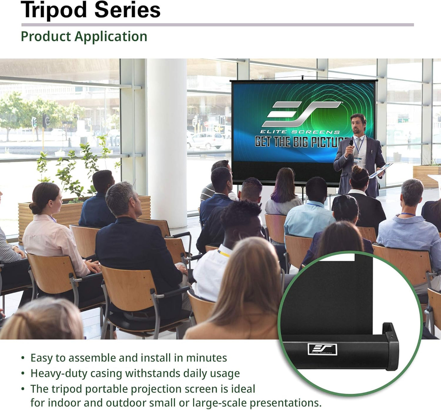 Elite Screens Tripod, 100-Inch 4:3 Portable Projector Screen with Stand– MaxWhite 2, 1.1 Gain, Adjustable Indoor Outdoor Pull Up Projection Screen for Home Theater, Office & Classroom, T100UWV1, Black