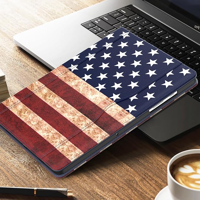 OKP Case for Samsug Galaxy Tab A9+ Plus 11 inch 2024(SM-X210/X216/X218), PU Leather Folio Cover with Multi-Angle Stand//Pen Holder, Auto Wake/Sleep Case for Galaxy A9+ 11" Tablet (Flag)
