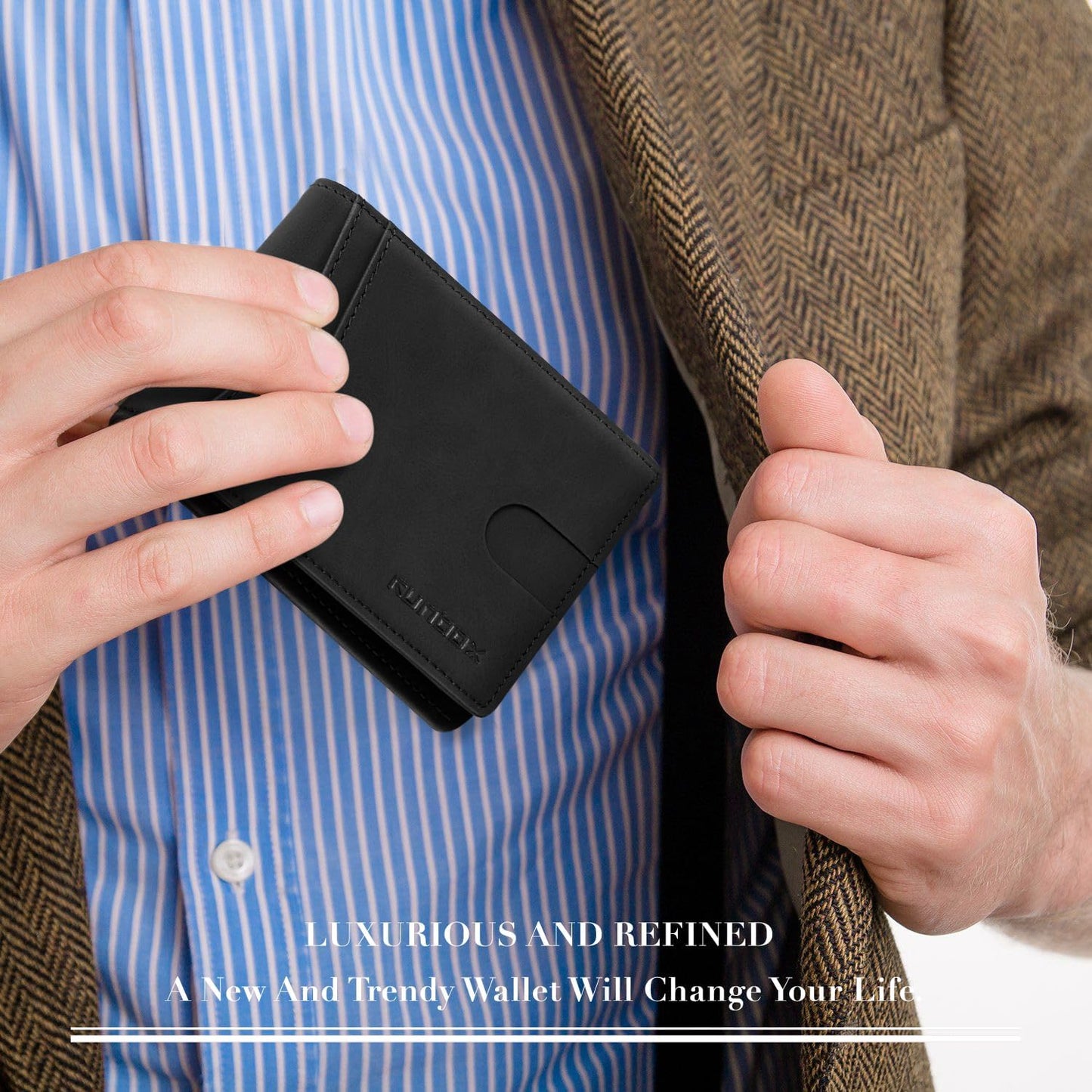 RUNBOX Wallet for Men Slim Rfid Leather 2 ID Window With Gift Box