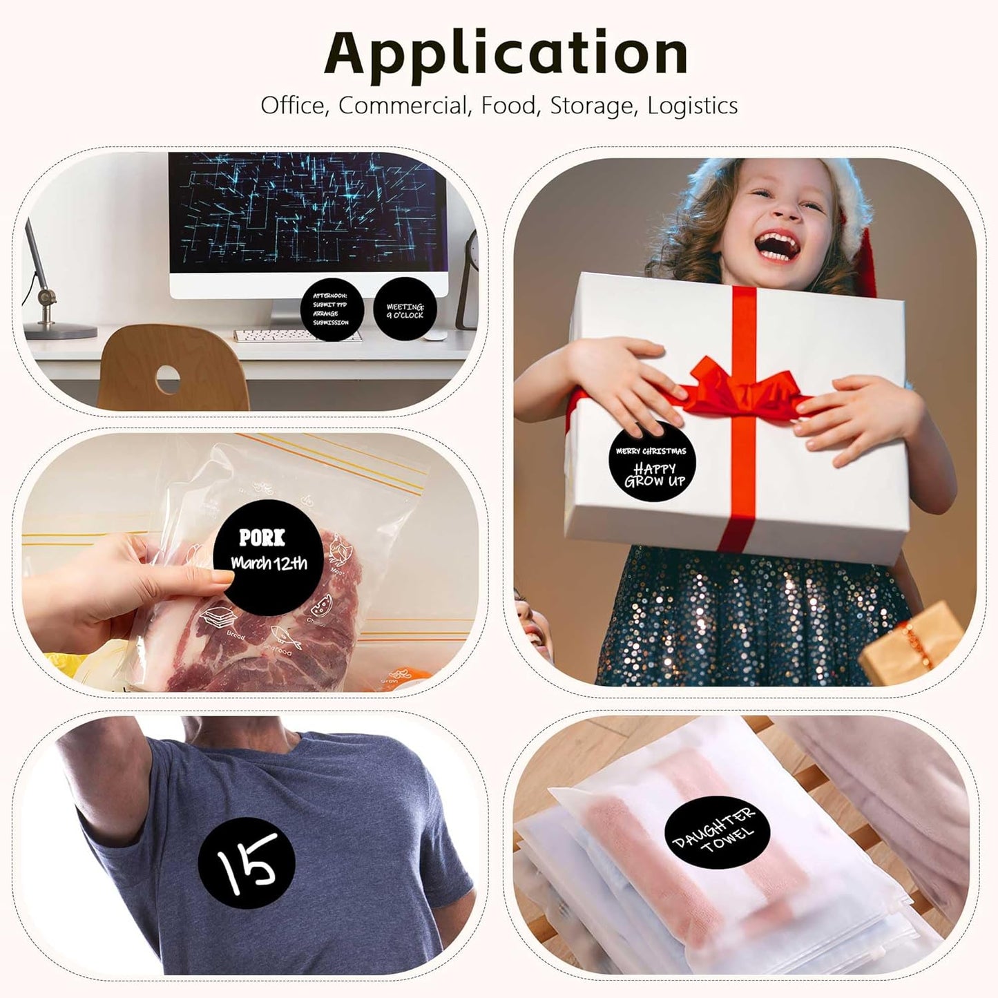 PARLAIM 3”Color Coding Labels Stickers,4Rolls/2000per Dispenser Box Round Adhesive Circle Dot Stickers for Inventory Office Home (Black)